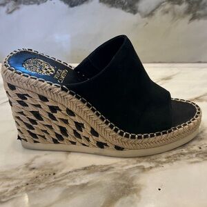 Vince Camuto Brissia Espadrille Mule Wedges. Color Black Suede.  SZ 7.